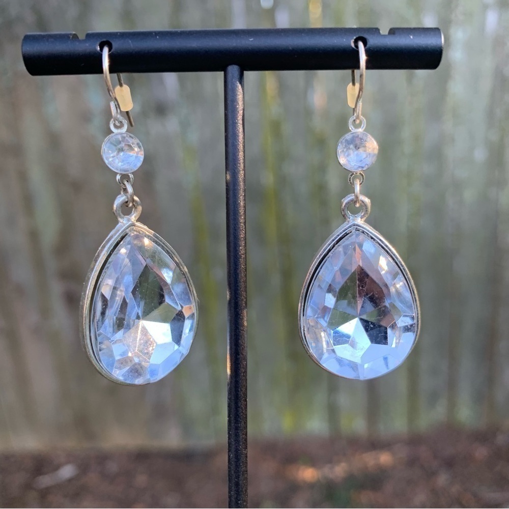 crystal teardrop dangle drop statement earrings party glam formal sparkly - Picture 5 of 13